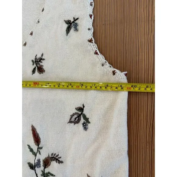 Women's Vintage Classic‎ Elements White Floral Knit Vest Cotton Blend Medium - Picture 4 of 6